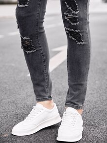 Manfinity Hombres Jeans ajustados desgarro - Gris Oscuro - Ver 5