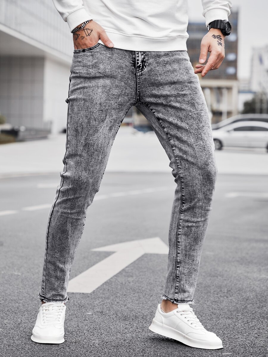 Manfinity Homme Men Slant Pocket Skinny Jeans - Light Grey - View 1