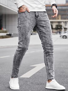 Manfinity Homme Men Slant Pocket Skinny Jeans - Light Grey - View 3