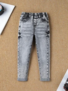 SHEIN Niñito Jeans unicolor con lavado - Gris Claro - Ver 1