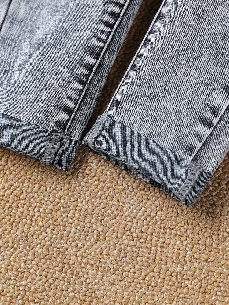 SHEIN Toddler Boys Solid Washed Jeans - Light Grey - View 7