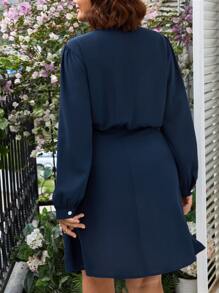 SHEIN Clasi Plus Notched Neckline Half Button Dress - Teal Blue - View 2