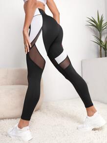 Gameset SHEIN Sport Colourblock Mesh Insert Wideband Waist Sports Leggings - Black - View 2