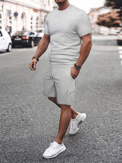 Guys Solid Tee & Drawstring Waist Shorts