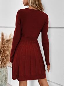 SHEIN Unity Cable Knit Jumper Dress - Burgundy - View 2