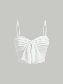 SHEIN MOD Ruched Bust Bow Front Crop Cami Top - White - View 1