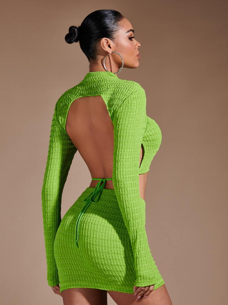 SHEIN BAE Top crop neón con abertura de espalda abierta con cordón - Verde Lima - Añade 1