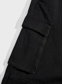 ROMWE MEN Guys Flap Pocket Side Cargo Jeans - Black - View 3