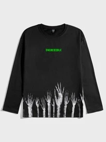 ROMWE MEN Academia Guys Hand Skeleton Print Tee - Black - View 1