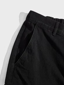 ROMWE MEN Guys Flap Pocket Side Cargo Jeans - Black - View 4