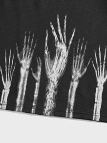 ROMWE MEN Academia Guys Hand Skeleton Print Tee - Black - View 3