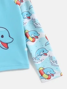 男嬰卡通圖案泳裝帶泳帽 - 淺藍色 - 查看 5