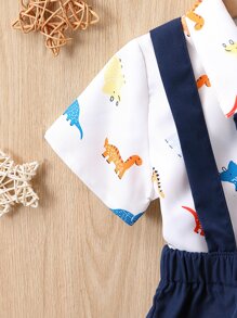 Đứa bé trai In Khủng long Nơ mặt trước Áo sơ mi & Tạp dề Quần short - Xanh và trắng - Xem 4