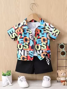 Baby Boy Letter Graphic Shirt & Shorts - Multicolor - View 1