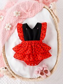 Bebé Vestido body de combinación de lunares ribete con fruncido - Multicolor - Ver 1