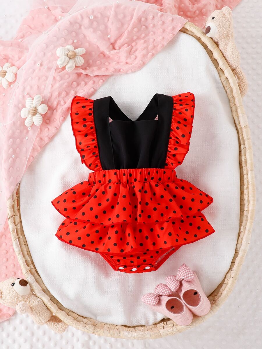 Bebé Vestido body de combinación de lunares ribete con fruncido - Multicolor - Ver 1