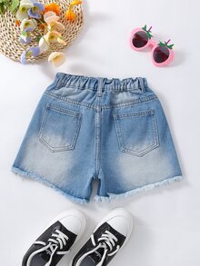 Girls Ripped Raw Hem Denim Shorts - Light Wash - View 2