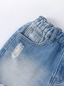 Girls Ripped Raw Hem Denim Shorts - Light Wash - View 3