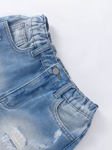 Girls Ripped Raw Hem Denim Shorts - Light Wash - View 4