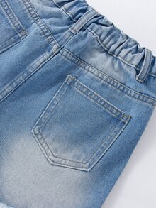 Girls Ripped Raw Hem Denim Shorts - Light Wash - View 5