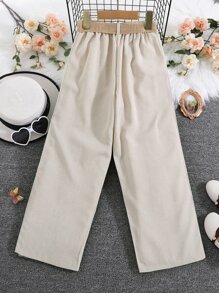 Girls Split Hem Belted Trousers - Beige - View 2