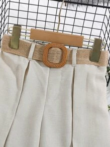 Girls Split Hem Belted Trousers - Beige - View 4