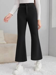 SHEIN Teen Girls Solid Flare Leg Trousers - Black - View 1