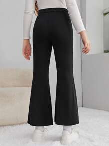 SHEIN Teen Girls Solid Flare Leg Trousers - Black - View 2