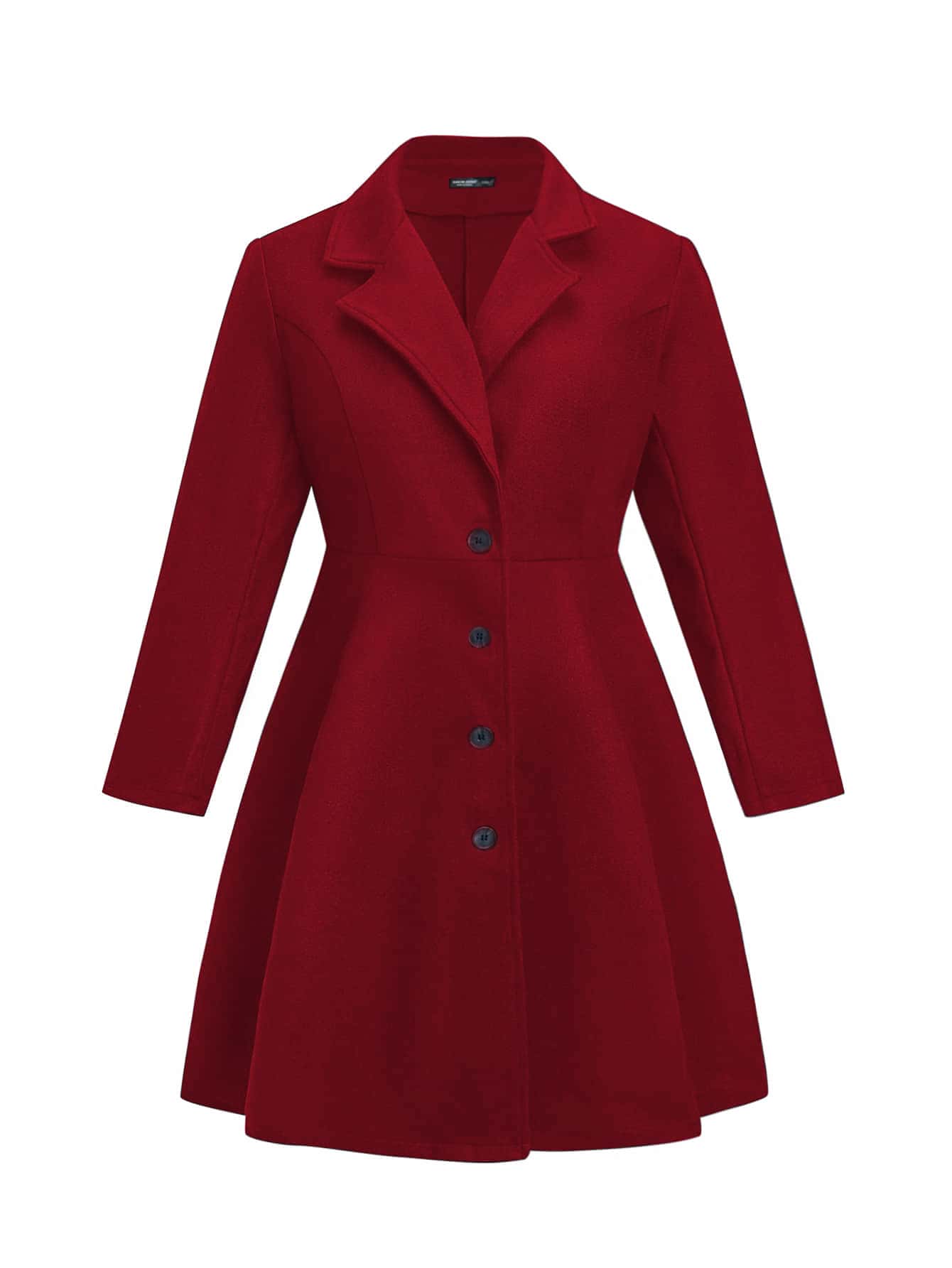 SHEIN Clasi Plus Lapel Collar Button Front Overcoat - Burgundy - View 1
