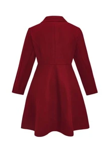 SHEIN Clasi Plus Lapel Collar Button Front Overcoat - Burgundy - View 2