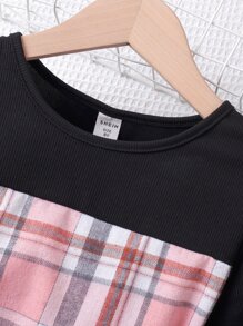 SHEIN Kariertes College-Stil Kleid mit Kurzarm und Rundhalsausschnitt für Tween Mädchen