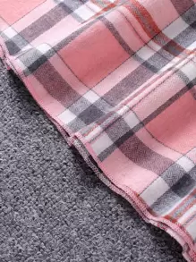 SHEIN Kariertes College-Stil Kleid mit Kurzarm und Rundhalsausschnitt für Tween Mädchen