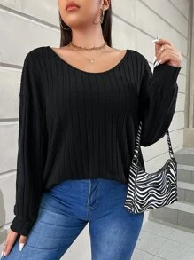 Calvaya Plus Solid Drop Shoulder Tee Fall Cloth For Women - Black - View 1