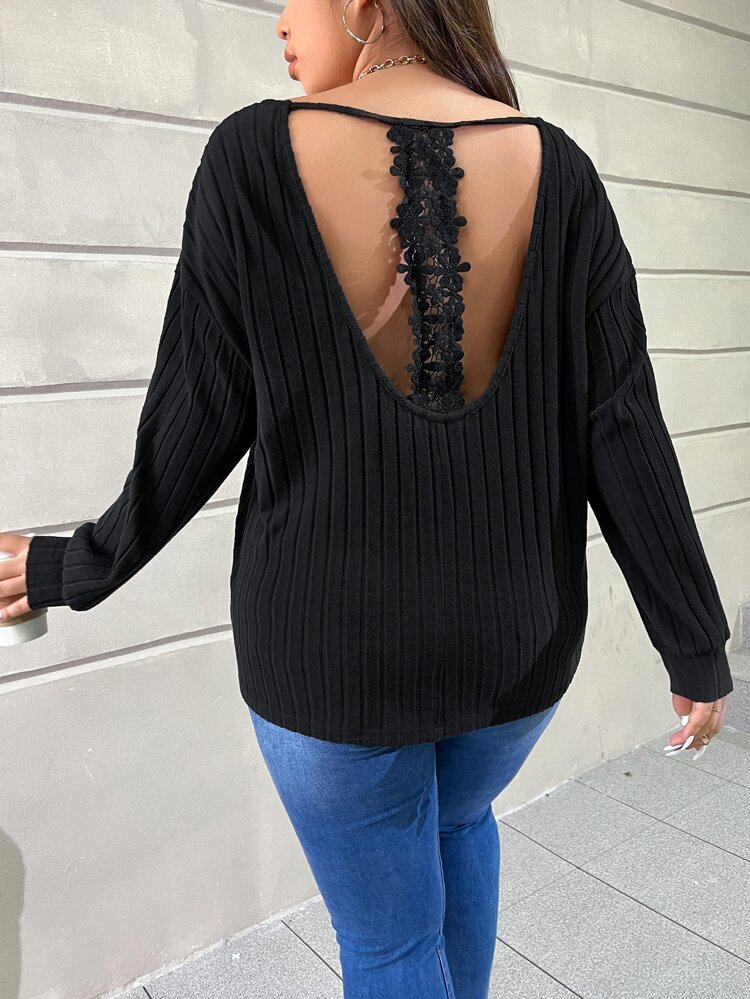 Plus Solid Drop Shoulder Tee Fall Cloth For Women