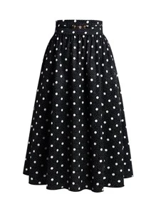 SHEIN Unity Plus Polka Dot Print Flare Skirt - Black and White - View 1