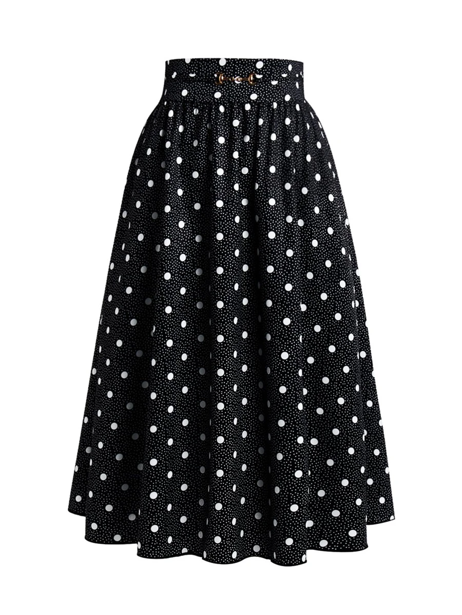 SHEIN Unity Plus Polka Dot Print Flare Skirt - Black and White - View 1