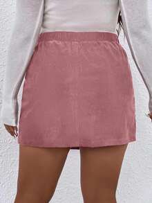 Celure Falda de talle alto con botón delantero asimétrico - Rosa vieja - Ver 2