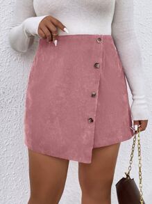 Celure Falda de talle alto con botón delantero asimétrico - Rosa vieja - Ver 3