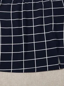 SHEIN Essnce 素色吊帶上衣和螢光綠下擺開叉線格裙子套裝 - 黑與白 - 查看 3