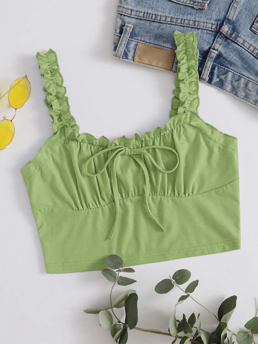 SHEIN Qutie 褶邊繫帶抽褶上衣