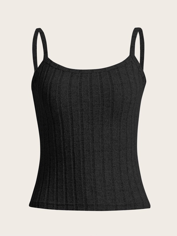 SHEIN Essnce Áo hai dây Gân đan màu trơn Giải trí