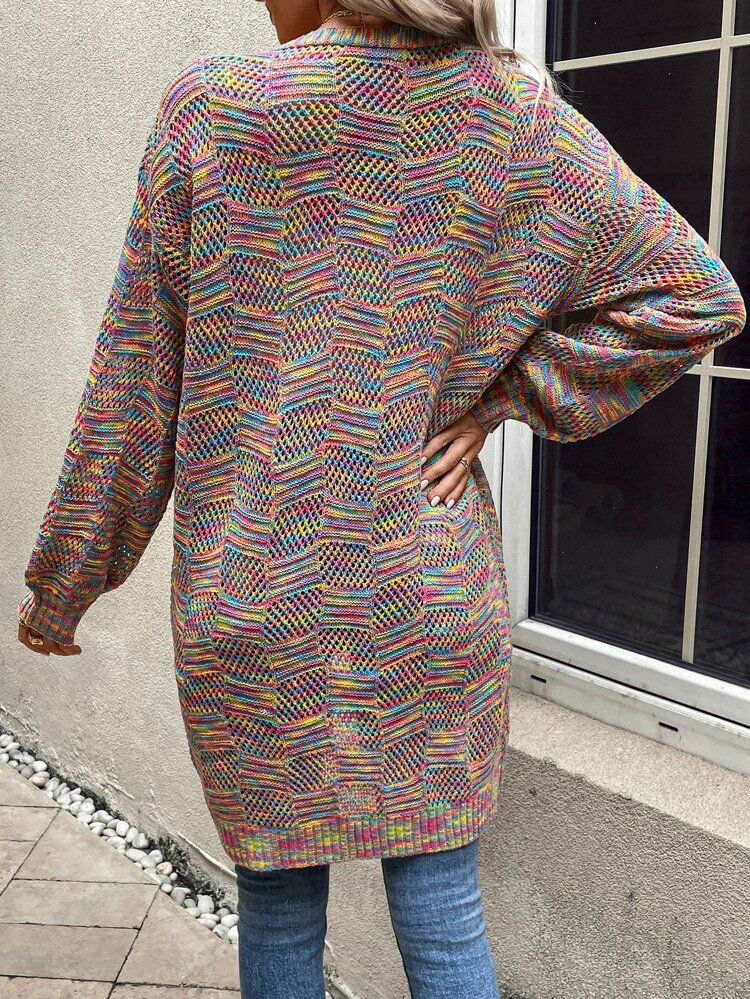 Space Dye Drop Shoulder Cardigan,Long Sleeve Tops Fall Winter Cloth For Women