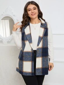 SHEIN LUNE Blazer chaleco de cuadros con botón - Multicolor - Ver 1