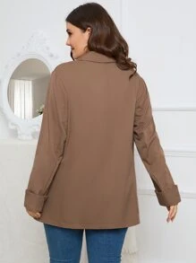 SHEIN LUNE Plus Single Button Lapel Neck Blazer - Coffee Brown - View 2