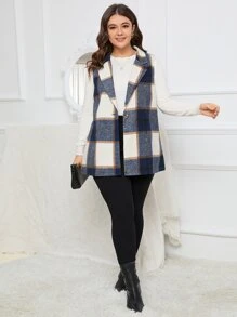 SHEIN LUNE Blazer chaleco de cuadros con botón - Multicolor - Ver 5