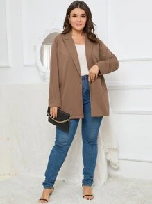 SHEIN LUNE Plus Single Button Lapel Neck Blazer - Coffee Brown - View 4