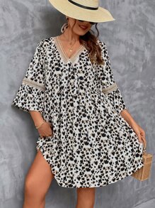 SHEIN LUNE Đầm Plus Size Tương phản ren In ngẫu nhiên Boho - Nhiều màu - Xem 2