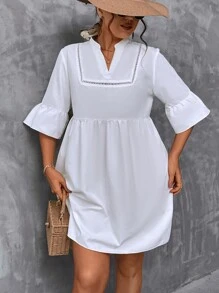 SHEIN VCAY Vestido smock con encaje de manga con volante - Blanco - Ver 1