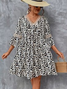 SHEIN LUNE Đầm Plus Size Tương phản ren In ngẫu nhiên Boho - Nhiều màu - Xem 4