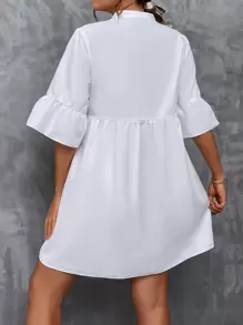 SHEIN VCAY Vestido smock con encaje de manga con volante - Blanco - Ver 2